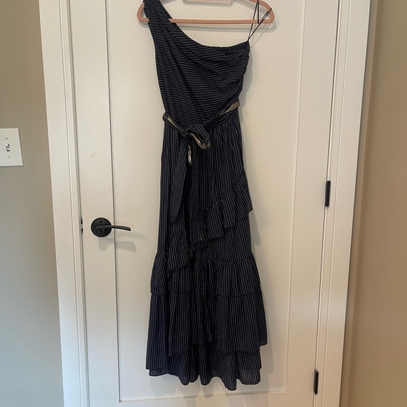 Ulla Johnson Black Striped One-Shoulder Dress - Picture 1 of 6